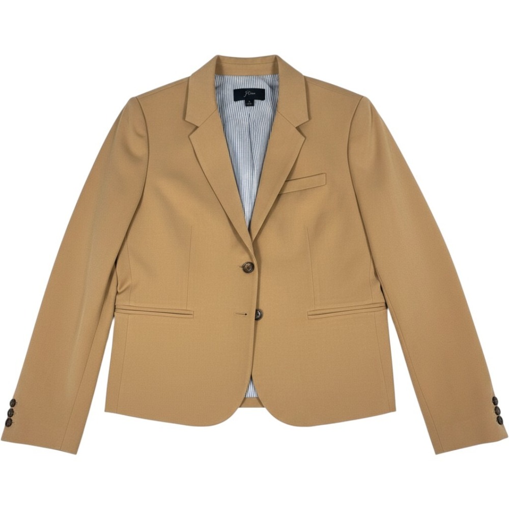 J.Crew Womens Camel Tan Two Button Blazer Jacket Striped Lining Size L
